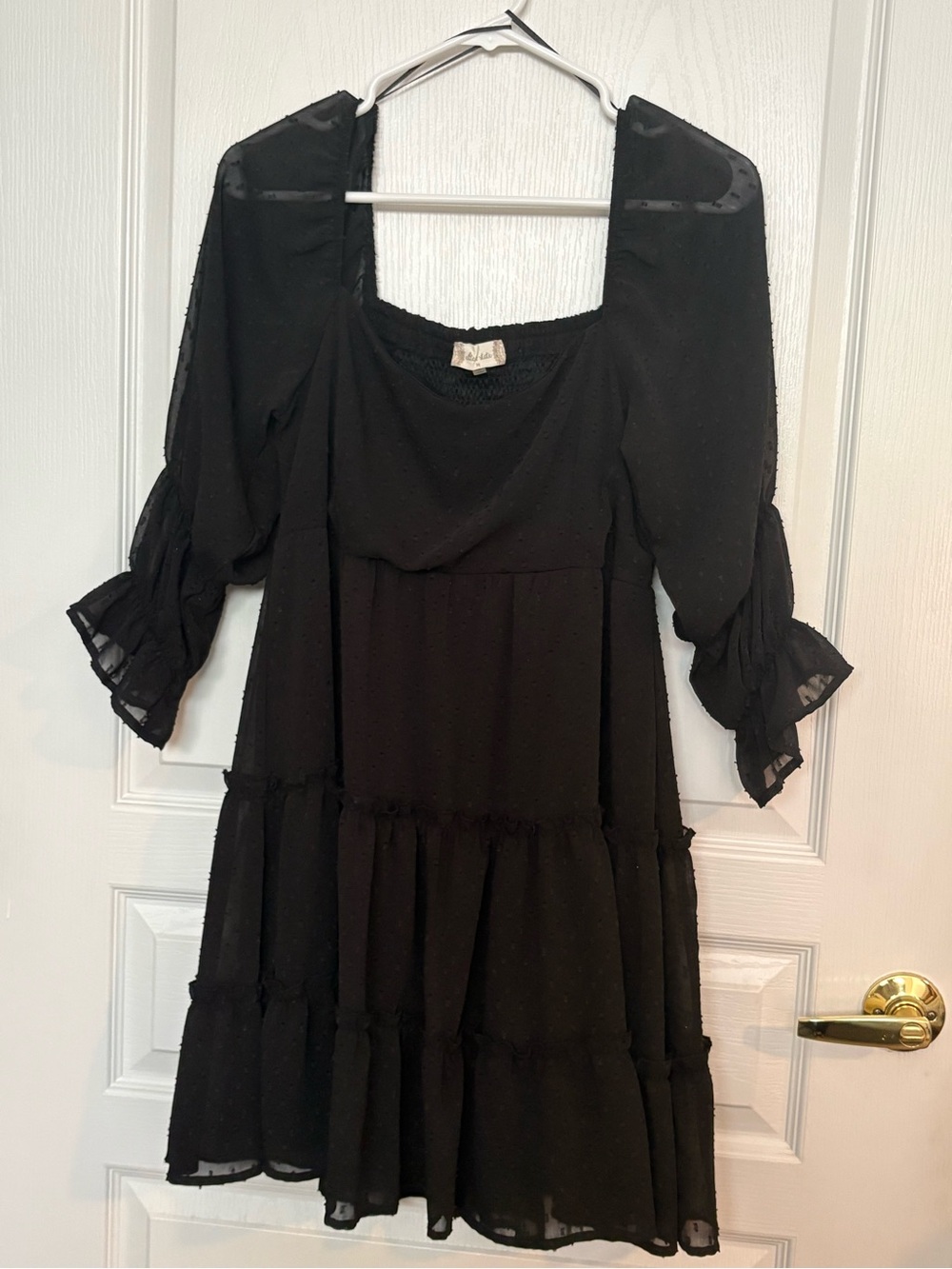 Altar'd State Black Square-Neck Tiered Midi Dress
